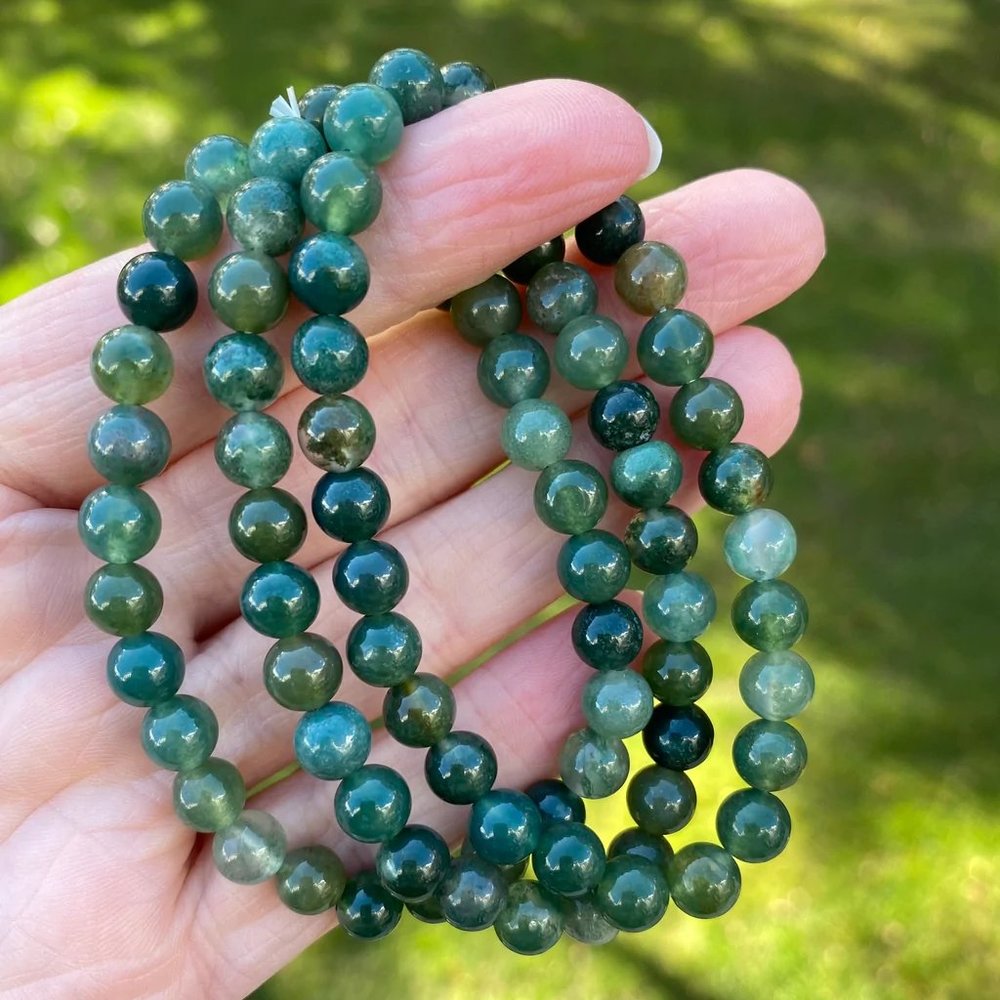 Natural Moss Agate 8MM Beads Healing Reiki Stress Relief Women Men Bracelet Gift